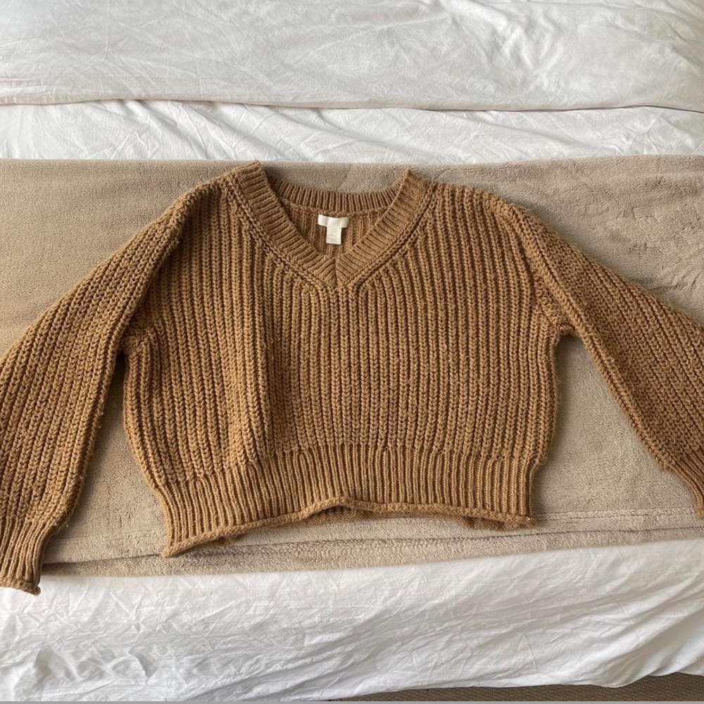 H&M brown chunky v neck sweater